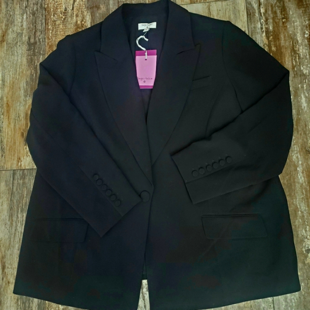 Blazer Black 1 Button Lined Boxy Wide Lapel Jacket Office Workwear XXL Career